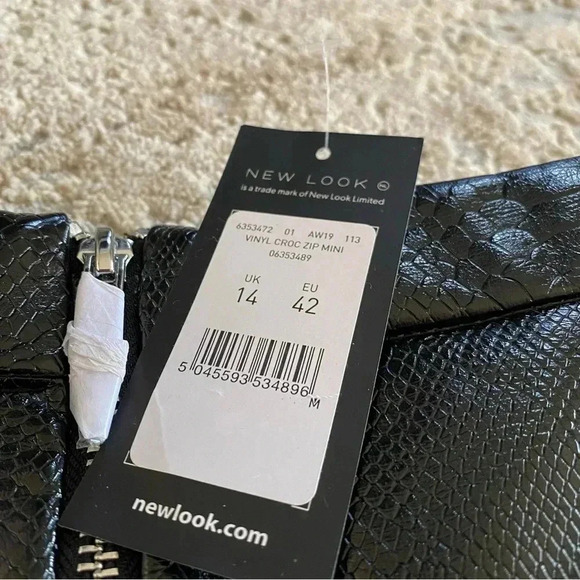 New Look NWT Faux Leather Mini Skirt Black Croc Embossed Full Zipper: 10 - Picture 4 of 8